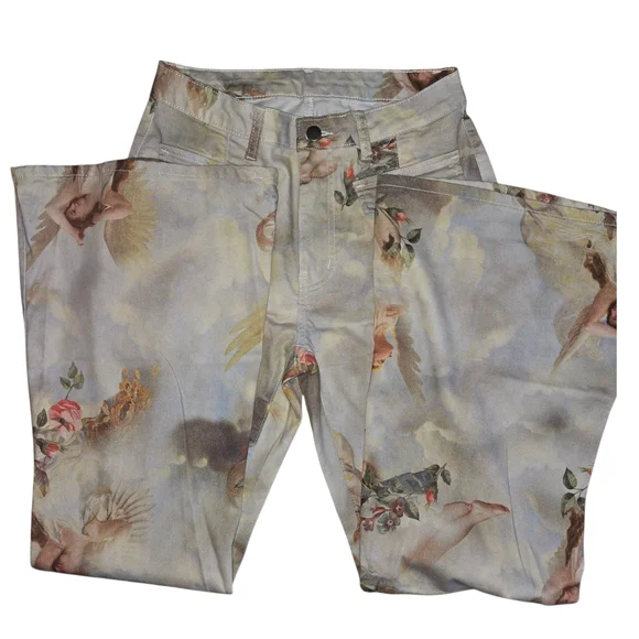 NWOT! Elegant Angel Print Flared Pants - Picture 3 of 6